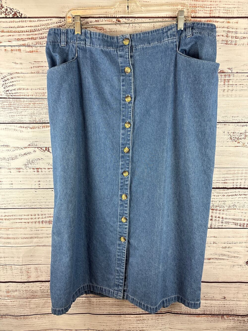 Womens VTG 90s Original TY Wear Denim Skirt Button Up Midi Prairie Cottage Sz 22